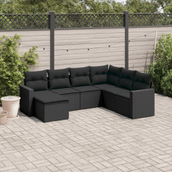7 Pcs conjunto de sofás p/ jardim c/ almofadões vime PE preto