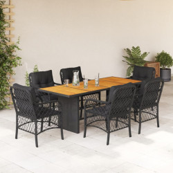 7 Pcs conjunto de jantar p/ jardim c/ almofadões vime PE preto
