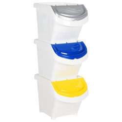 Caixotes do lixo com tampa empilháveis 3 pcs 78 l PP branco