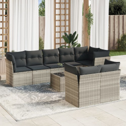 9 Pcs conj. sofás jardim com almofadões vime PE cinzento-claro