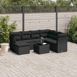 8 Pcs conjunto sofás de jardim com almofadões vime PE preto