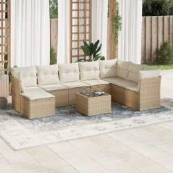 9 Pcs conjunto de sofás p/ jardim com almofadões vime PE bege