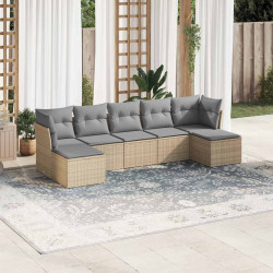 7 Pcs conj. sofás jardim com almofadões vime PE cinzento-claro