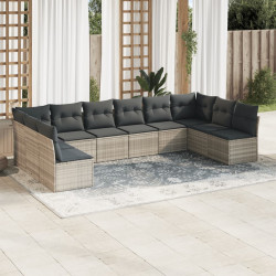 10 Pcs conj. sofás jardim com almofadões vime PE cinzento-claro