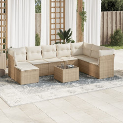 9 Pcs conjunto de sofás p/ jardim com almofadões vime PE bege