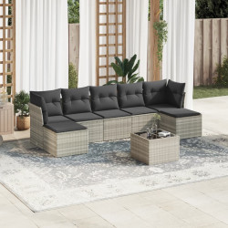 8 Pcs conj. sofás jardim c/ almofadões vime PE cinzento-claro