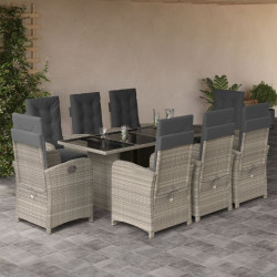 9 Pcs conjunto de jantar p/ jardim c/ almofadões cinzento claro