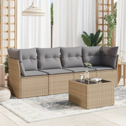 5 Pcs conjunto de sofás p/ jardim com almofadões vime PE bege