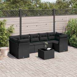 8 Pcs conjunto sofás de jardim com almofadões vime PE preto