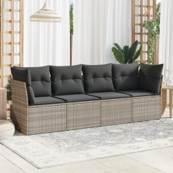 4 Pcs conj. sofás jardim c/ almofadões vime PE cinzento-claro