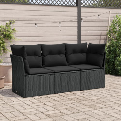 3 Pcs conjunto sofás de jardim com almofadões vime PE preto