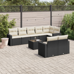 9 Pcs conjunto de sofás p/ jardim c/ almofadões vime PE preto