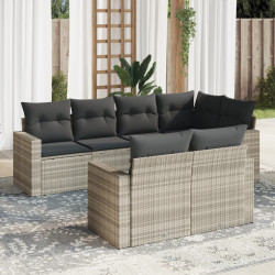 7 Pcs conj. sofás jardim com almofadões vime PE cinzento-claro