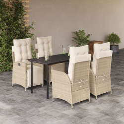 5 Pcs conjunto de jantar p/ jardim com almofadões vime PE bege