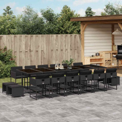 17 Pcs conjunto de jantar p/ jardim c/ almofadões vime PE preto