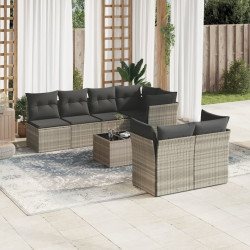 8 Pcs conj. sofás jardim c/ almofadões vime PE cinzento-claro
