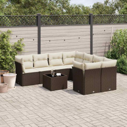 9 Pcs conjunto sofás p/ jardim c/ almofadões vime PE castanho