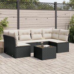 7 Pcs conjunto de sofás p/ jardim c/ almofadões vime PE preto