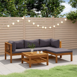 5 Pcs conjunto lounge de jardim c/ almofadões acácia maciça