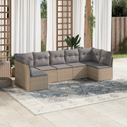 7 Pcs conjunto de sofás p/ jardim com almofadões vime PE bege