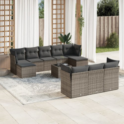 11 Pcs conjunto sofás de jardim c/ almofadões vime PE cinzento
