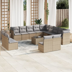 14 Pcs conjunto de sofás p/ jardim com almofadões vime PE bege