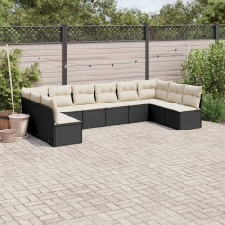 10 Pcs conjunto sofás de jardim c/ almofadões vime PE preto