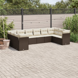 10 Pcs conj. sofás jardim com almofadões vime PE castanho