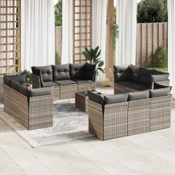 13 Pcs conj. sofás jardim c/ almofadões vime PE cinzento-claro