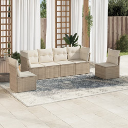 6 Pcs conjunto de sofás p/ jardim com almofadões vime PE bege