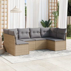 6 Pcs conjunto de sofás p/ jardim com almofadões vime PE bege
