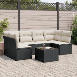 7 Pcs conjunto de sofás p/ jardim c/ almofadões vime PE preto