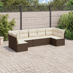 7 Pcs conjunto de sofás jardim c/ almofadões vime PE castanho