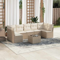 8 Pcs conjunto de sofás p/ jardim com almofadões vime PE bege