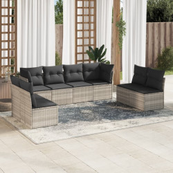8 Pcs conj. sofás jardim c/ almofadões vime PE cinzento-claro