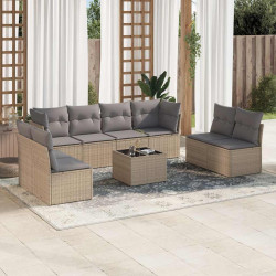 9 Pcs conjunto de sofás p/ jardim com almofadões vime PE bege