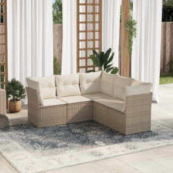 5 Pcs conjunto de sofás p/ jardim com almofadões vime PE bege