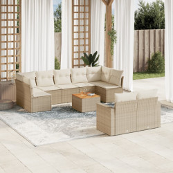 10 Pcs conjunto de sofás p/ jardim com almofadões vime PE bege