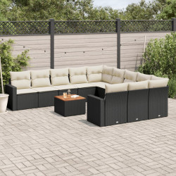 12 Pcs conjunto de sofás de jardim c/ almofadões vime PE preto