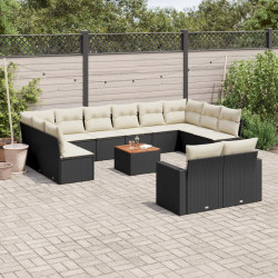 13 Pcs conjunto de sofás de jardim com almofadões vime PE preto