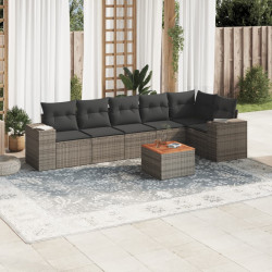 7 Pcs conjunto sofás p/ jardim c/ almofadões vime PE cinzento