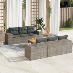 7 Pcs conjunto sofás p/ jardim c/ almofadões vime PE cinzento