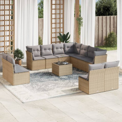 12 Pcs conjunto de sofás p/ jardim com almofadões vime PE bege
