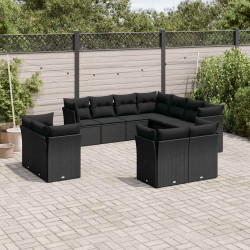 11 Pcs conjunto sofás de jardim c/ almofadões vime PE preto