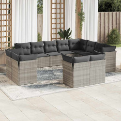 12 Pcs conj. sofás jardim com almofadões vime PE cinzento-claro