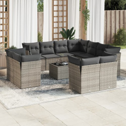 12 Pcs conjunto de sofás jardim c/ almofadões vime PE cinzento