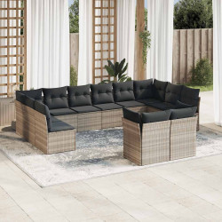 12 Pcs conj. sofás jardim com almofadões vime PE cinzento-claro