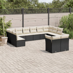 12 Pcs conjunto de sofás de jardim c/ almofadões vime PE preto