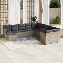 11 Pcs conjunto sofás de jardim c/ almofadões vime PE cinzento