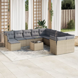 12 Pcs conjunto de sofás p/ jardim com almofadões vime PE bege
